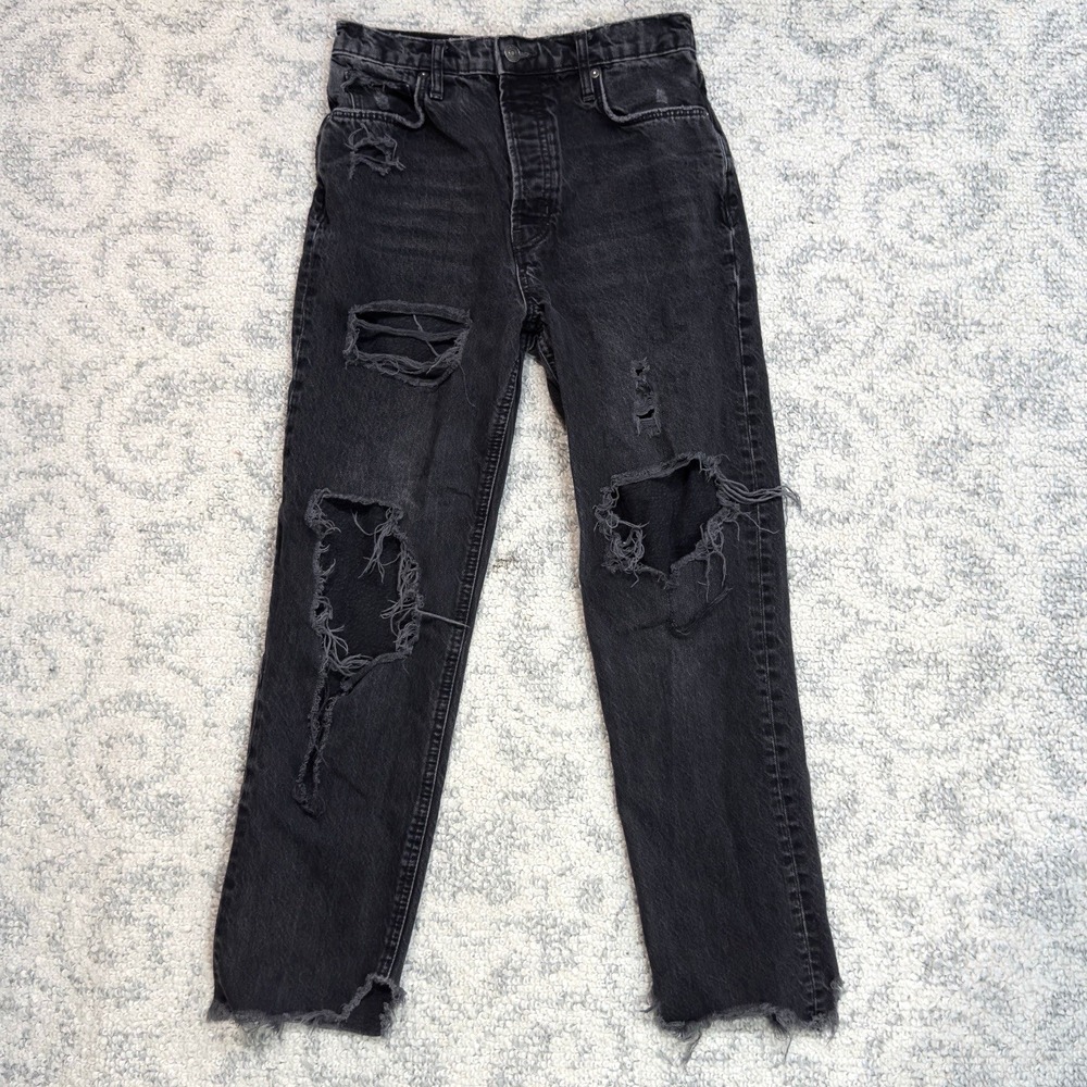 We The FREE PEOPLE‎ 27 Black Distressed Destroyed Raw Hem Button Fly High Rise